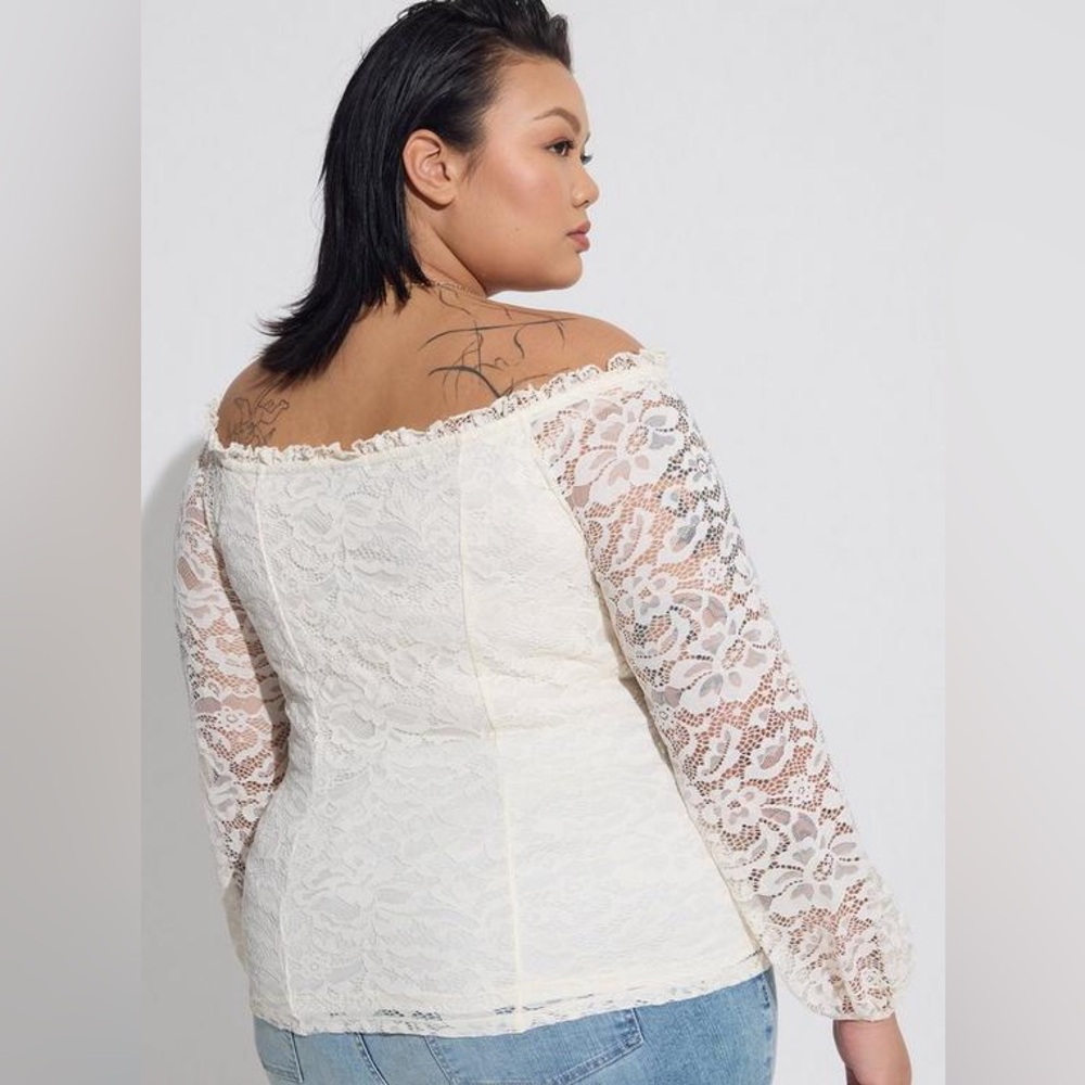 Torrid Stretch Lace Off Shoulder Corset Seamed Blouse Lace Cream Plus Size 2X - Picture 13 of 13